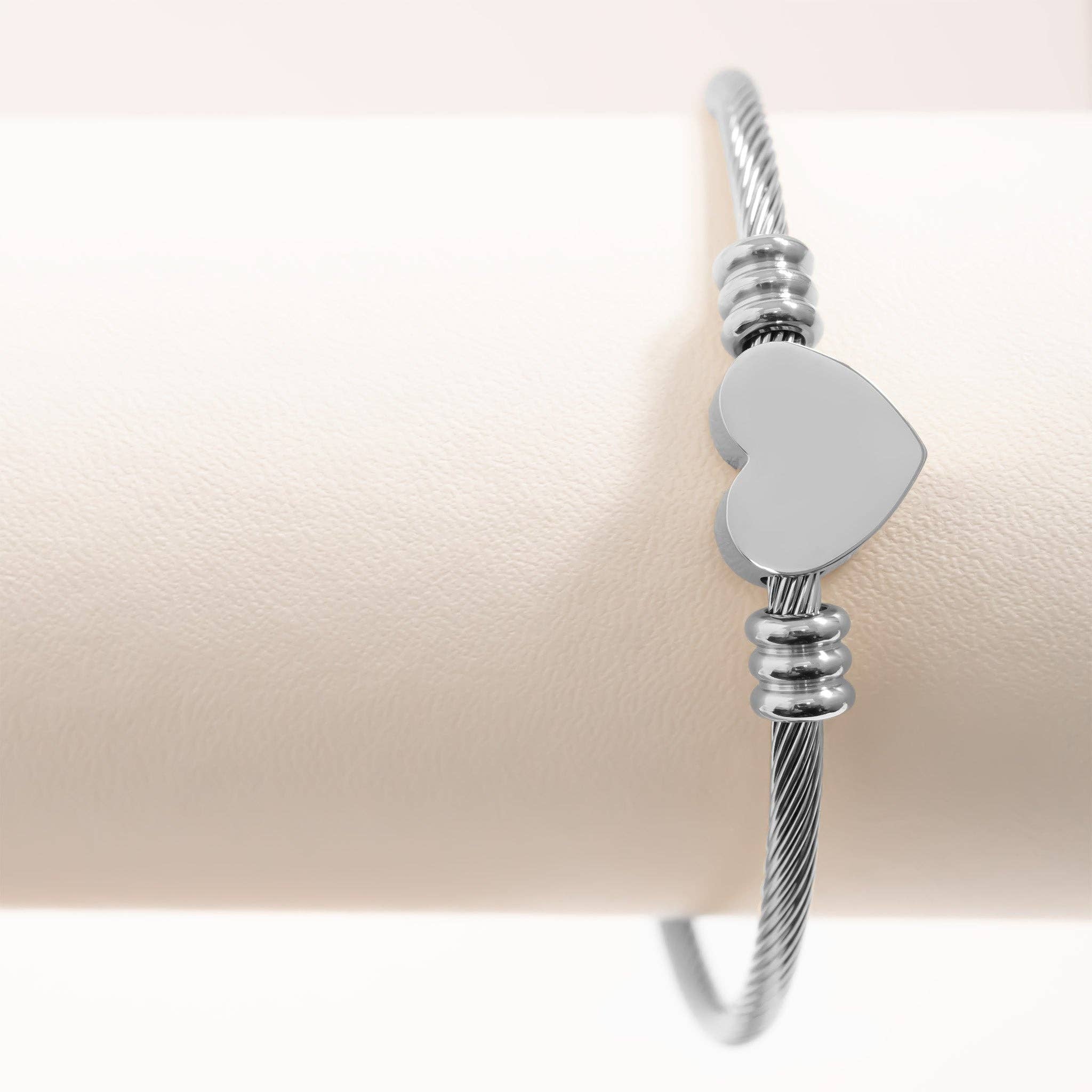 18K Gold PVD Stainless Steel Engravable Heart Cuff Bracelet