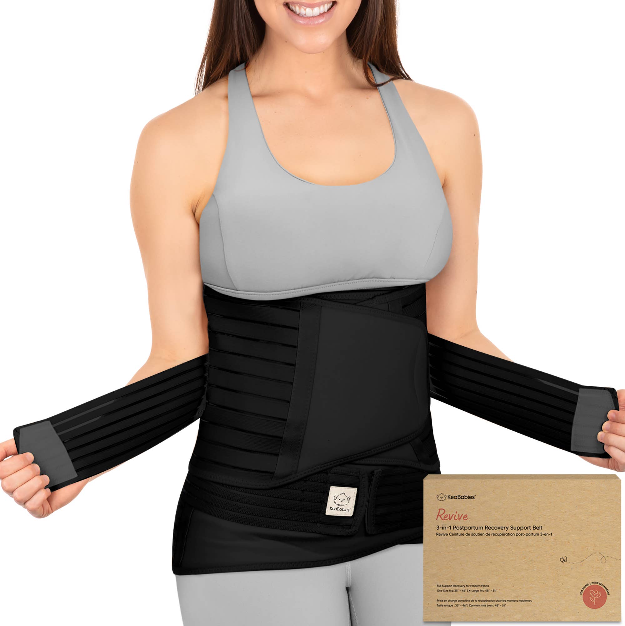 KeaBabies Revive 3 in 1 Postpartum Belt (Midnight Black,2XL)