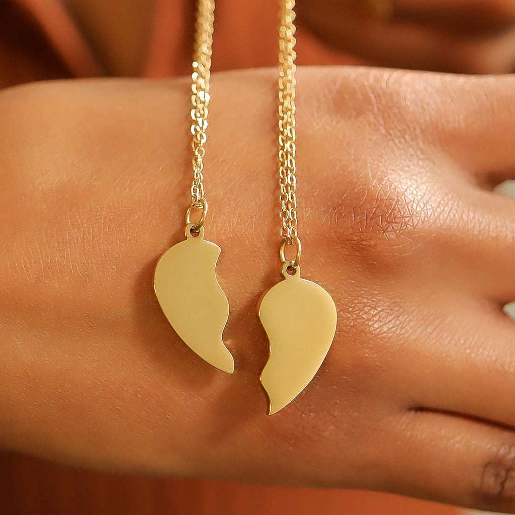 Engravable Break Apart Heart Necklace Set