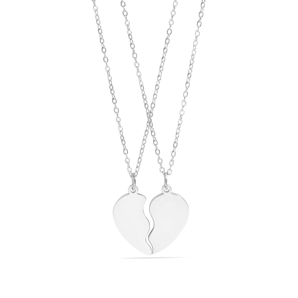 Engravable Break Apart Heart Necklace Set