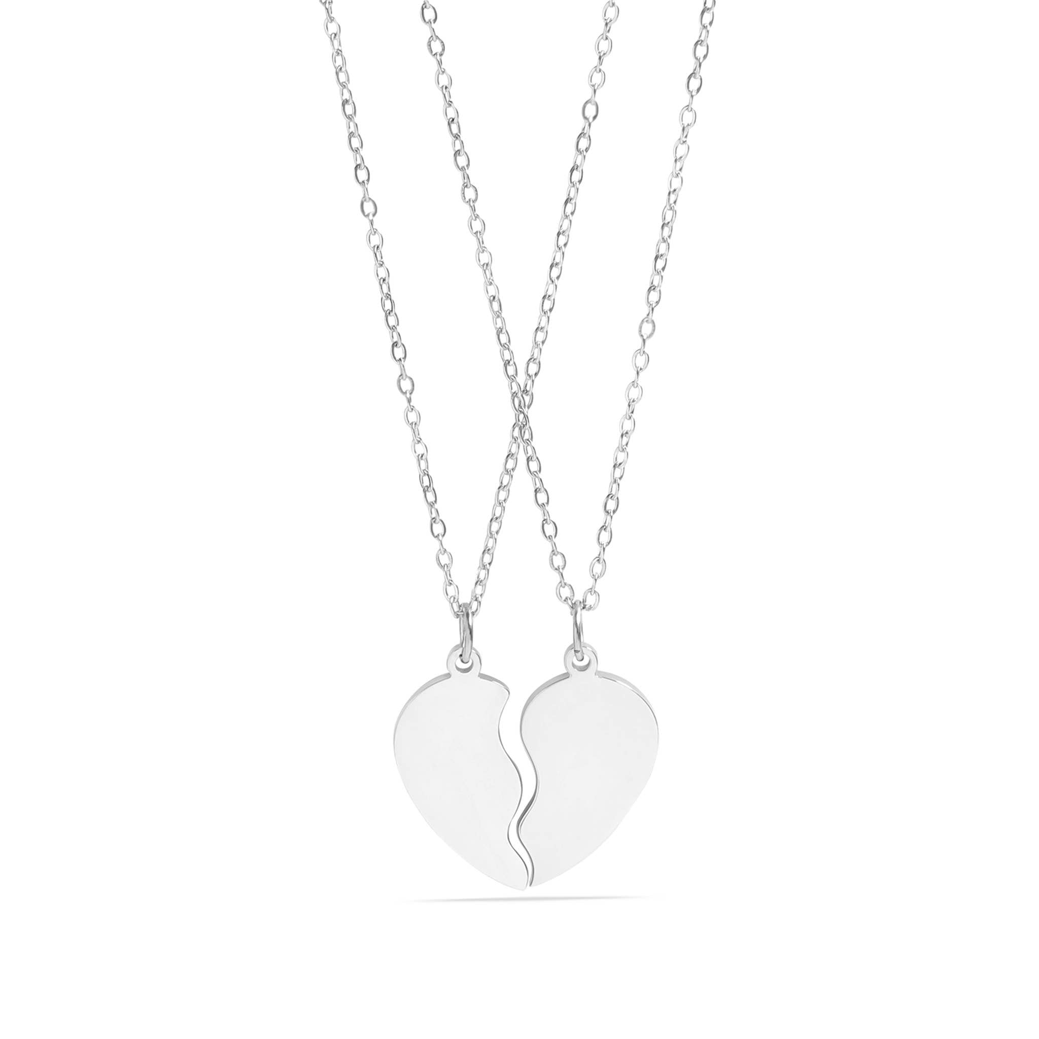 Engravable Break Apart Heart Necklace Set