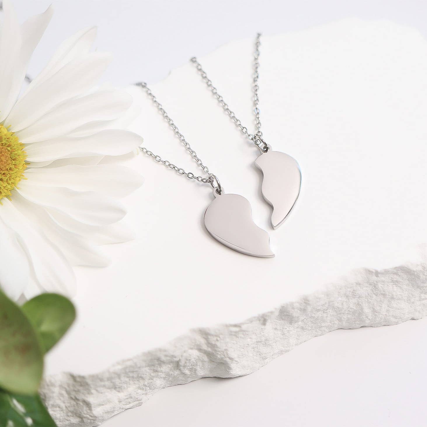 Engravable Break Apart Heart Necklace Set