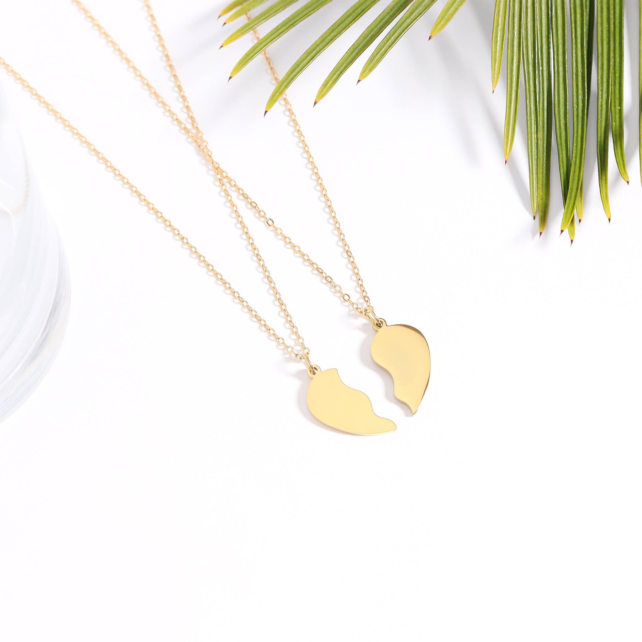 Engravable Break Apart Heart Necklace Set