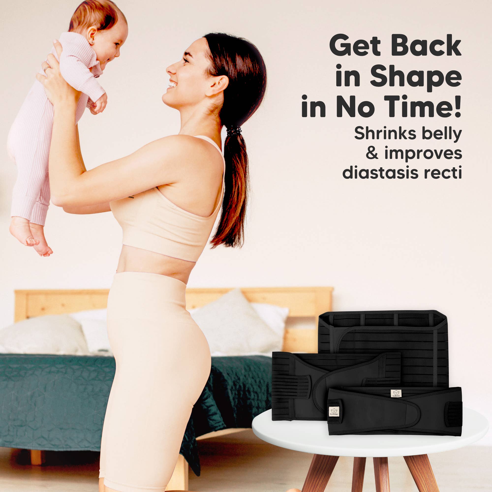 KeaBabies Revive 3 in 1 Postpartum Belt (Midnight Black,2XL)