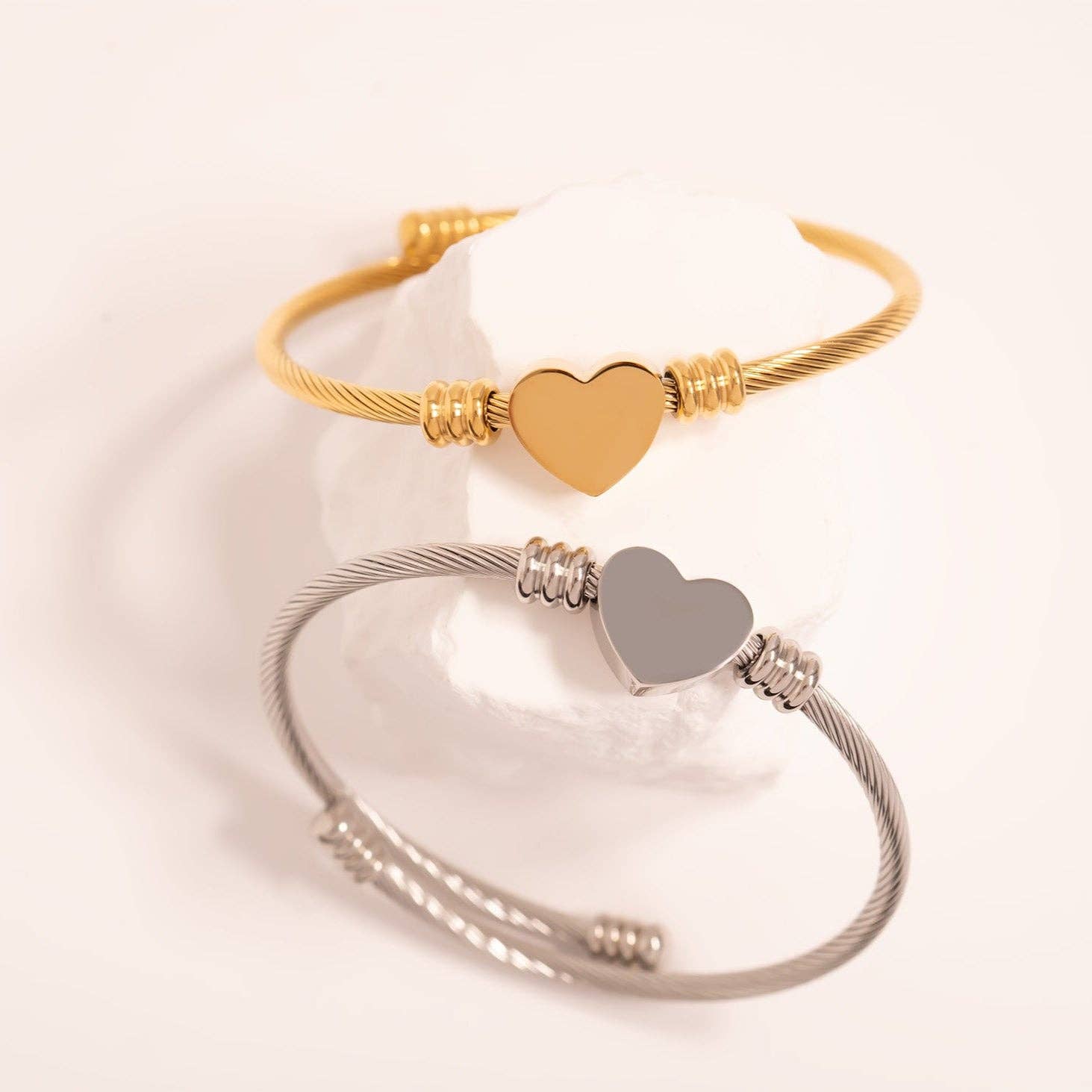 18K Gold PVD Stainless Steel Engravable Heart Cuff Bracelet