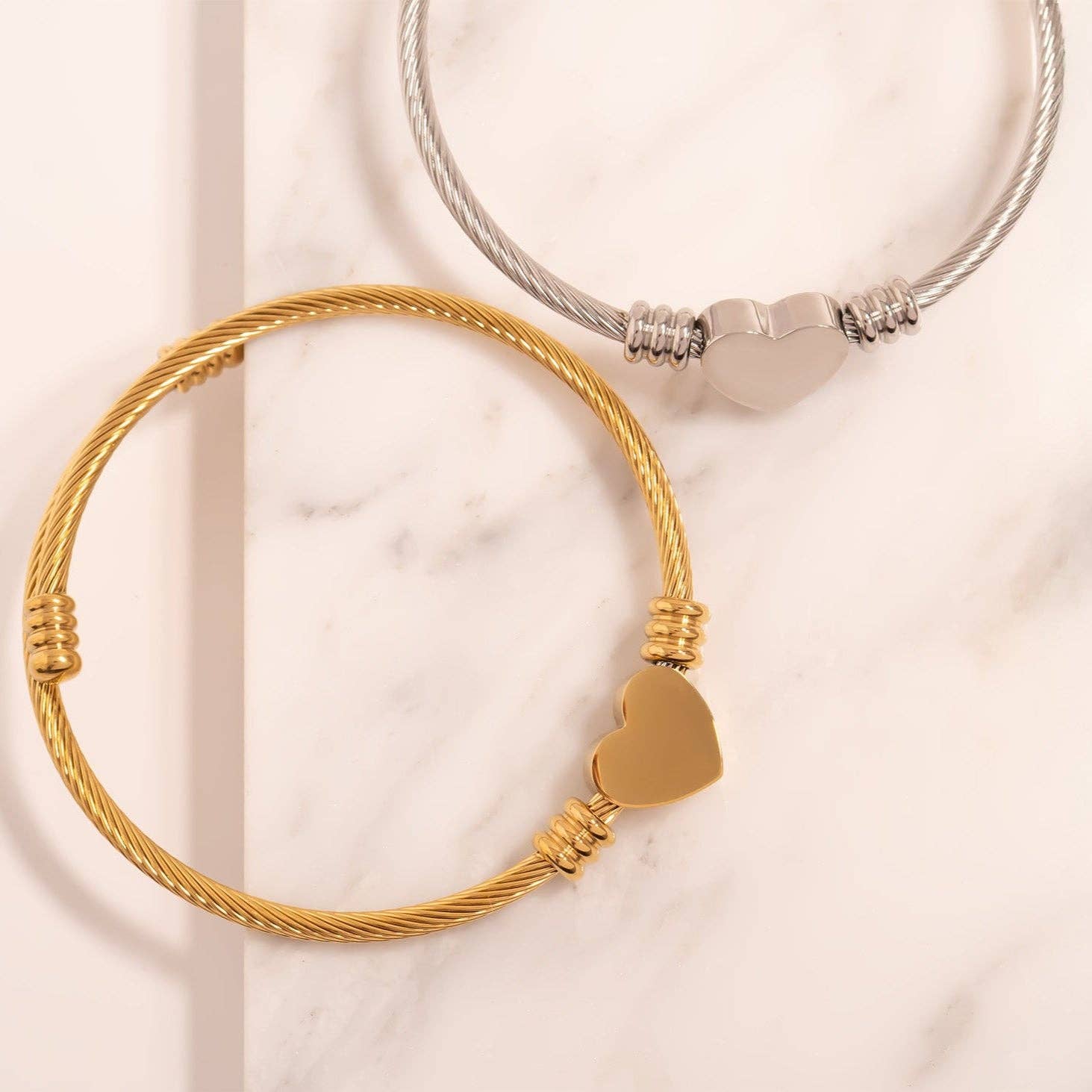18K Gold PVD Stainless Steel Engravable Heart Cuff Bracelet