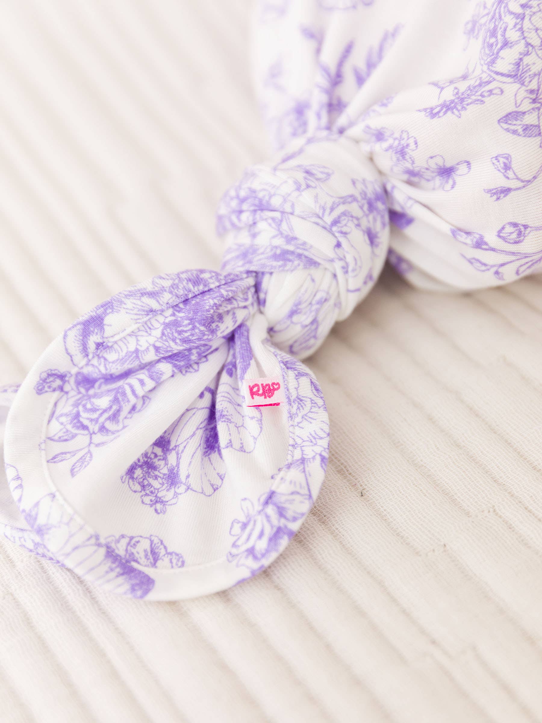 SoftSnooze™ Baby Girls Bamboo Viscose Wisteria Purple Butterfly Garden Toile Ruffle Knotted Sleep Gown & Bow Hat Set