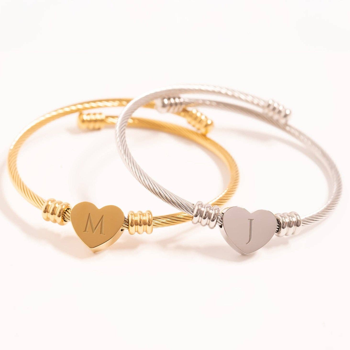 18K Gold PVD Stainless Steel Engravable Heart Cuff Bracelet