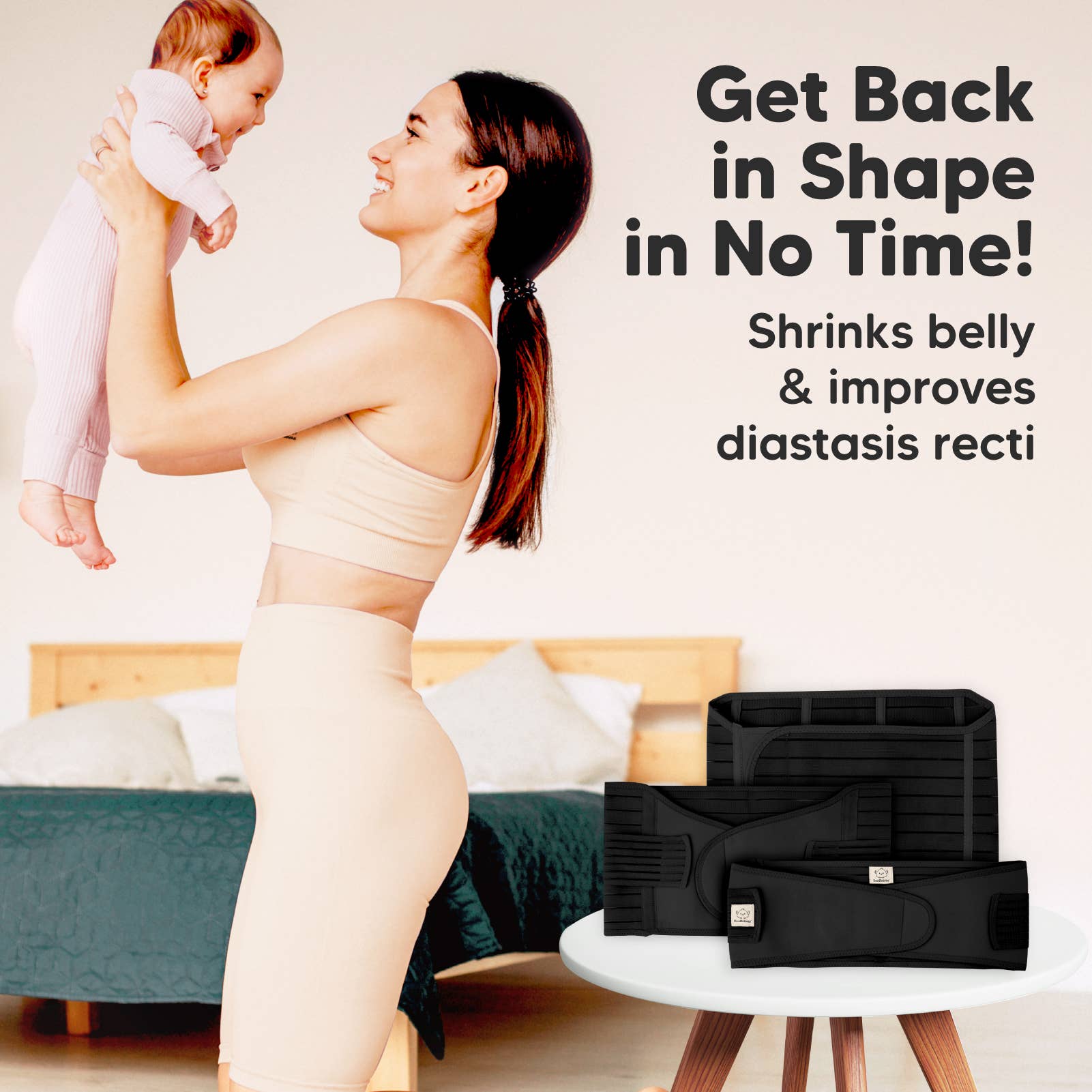 KeaBabies Revive 3 in 1 Postpartum Belt (Midnight Black, XL)