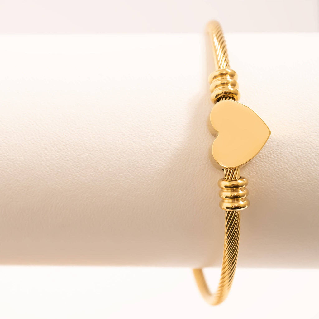 18K Gold PVD Stainless Steel Engravable Heart Cuff Bracelet