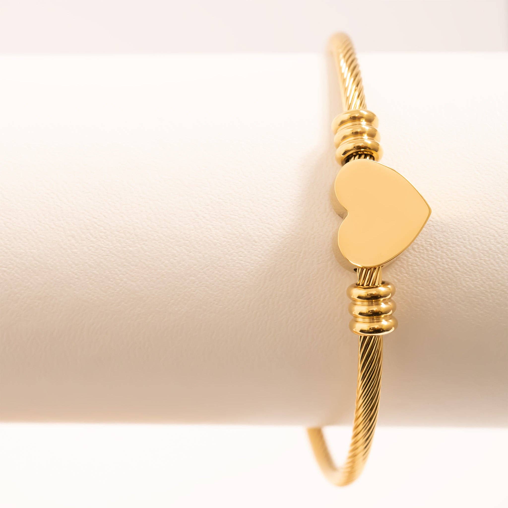 18K Gold PVD Stainless Steel Engravable Heart Cuff Bracelet