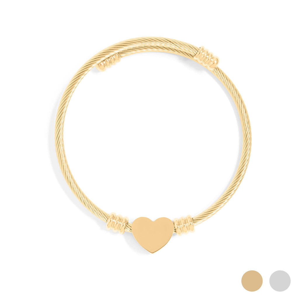 18K Gold PVD Stainless Steel Engravable Heart Cuff Bracelet