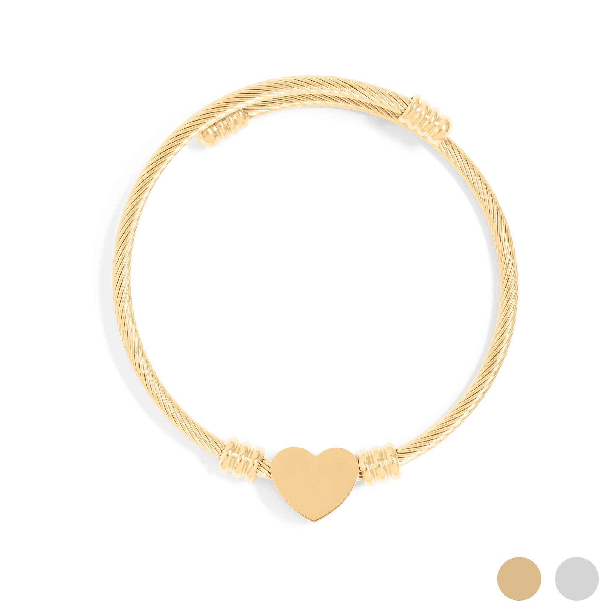 18K Gold PVD Stainless Steel Engravable Heart Cuff Bracelet