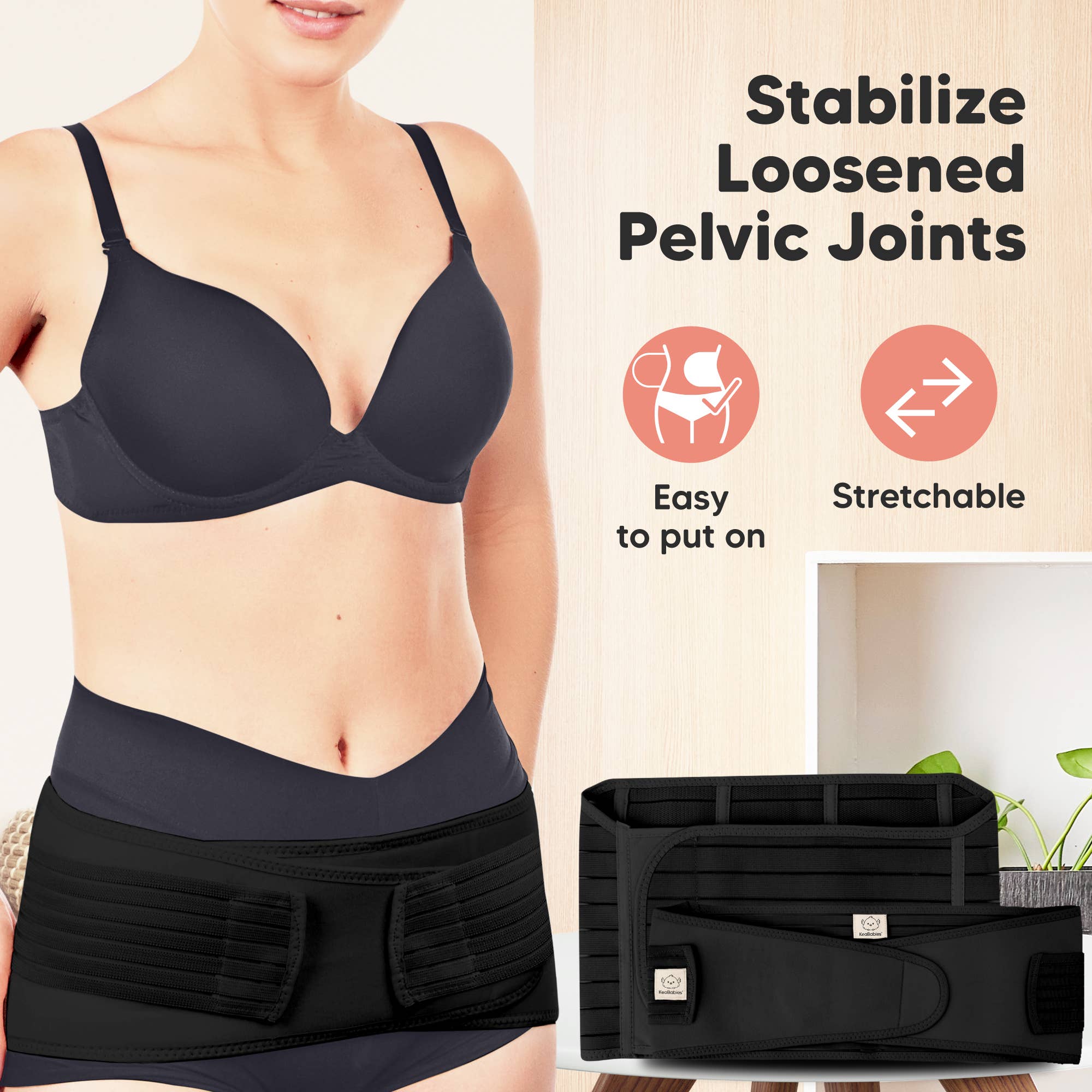 KeaBabies Revive 3 in 1 Postpartum Belt (Midnight Black,2XL)