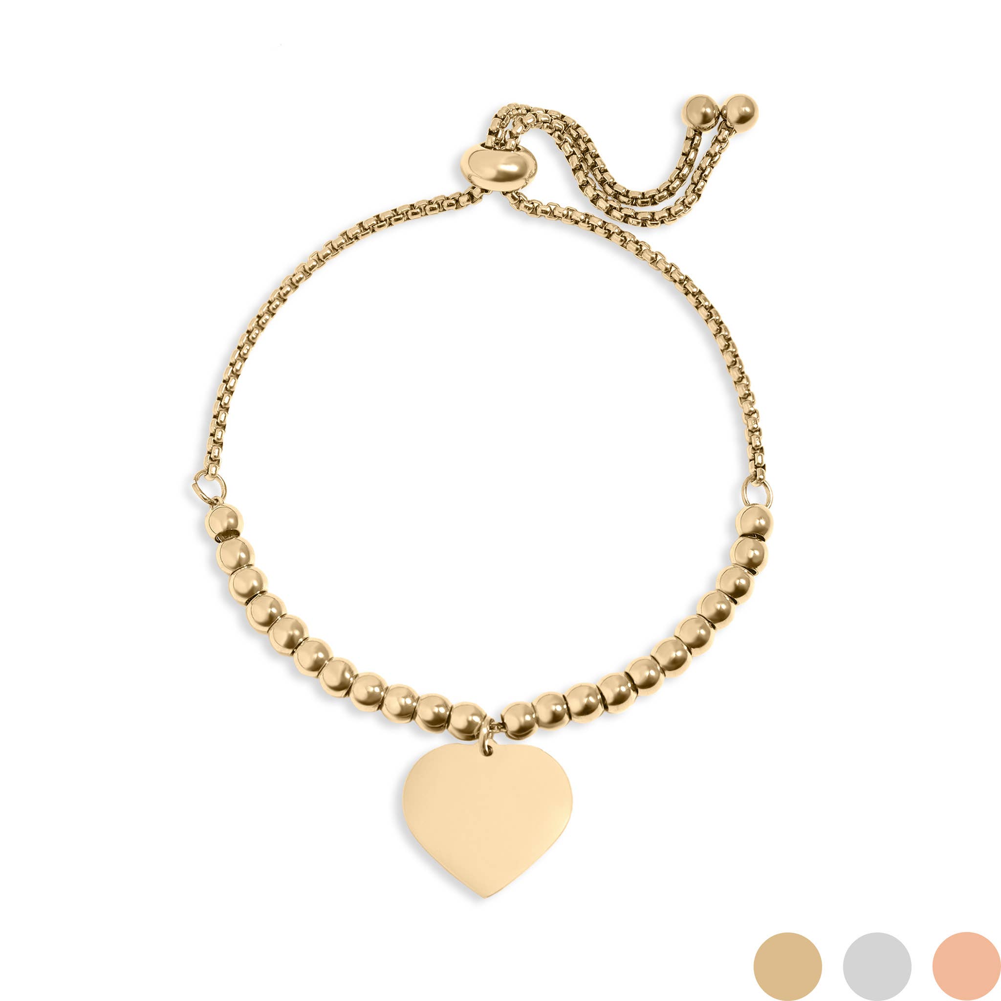 Stainless Steel Adjustable Engravable Heart Beaded Bracelet