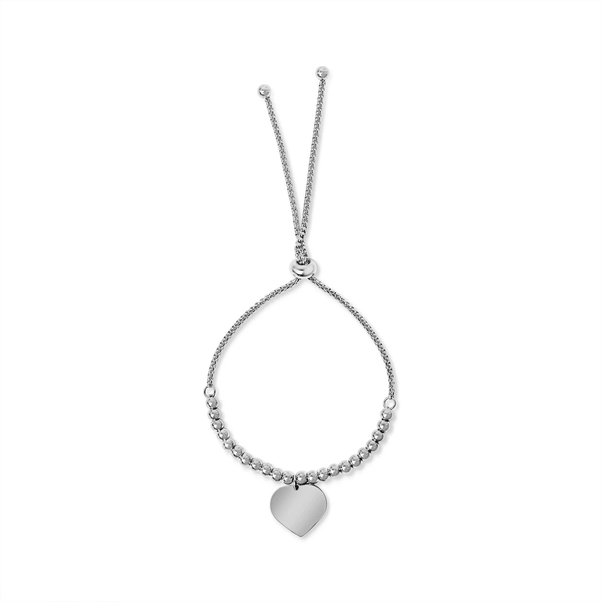Stainless Steel Adjustable Engravable Heart Beaded Bracelet