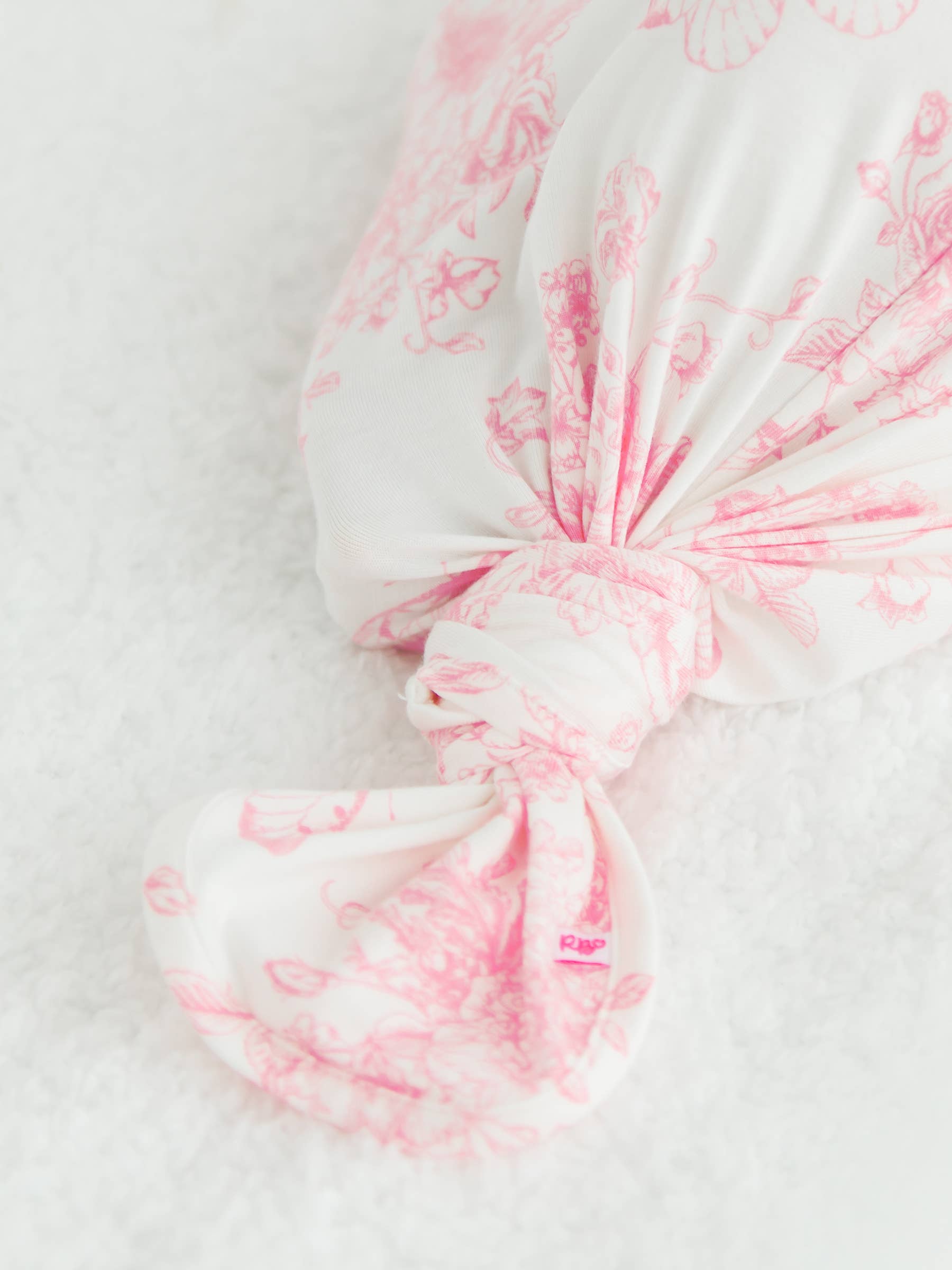 SoftSnooze™ Baby Girls Bamboo Viscose Pink Butterfly Garden Toile Ruffle Knotted Sleep Gown & Bow Hat Set