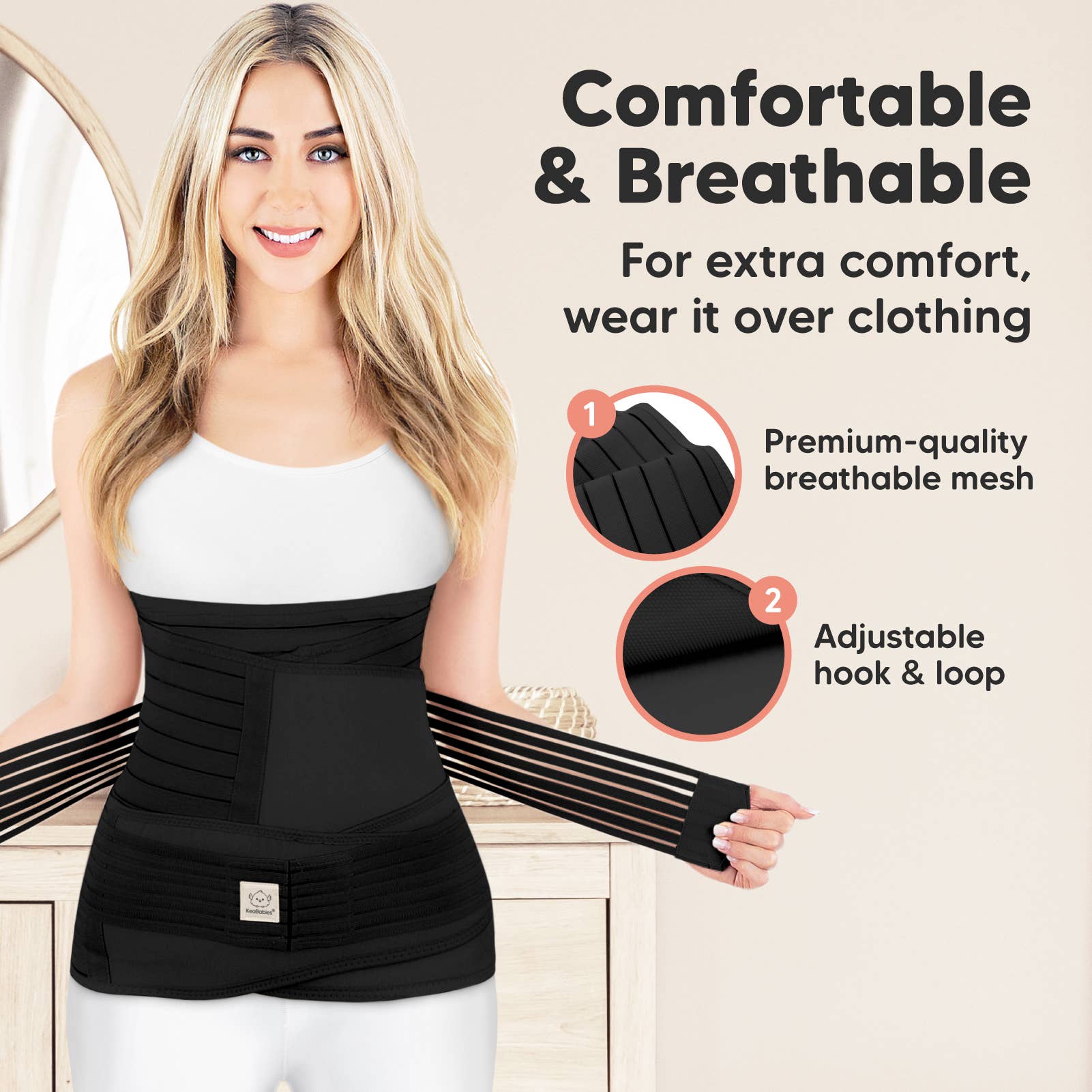 KeaBabies Revive 3 in 1 Postpartum Belt (Midnight Black,M/L)