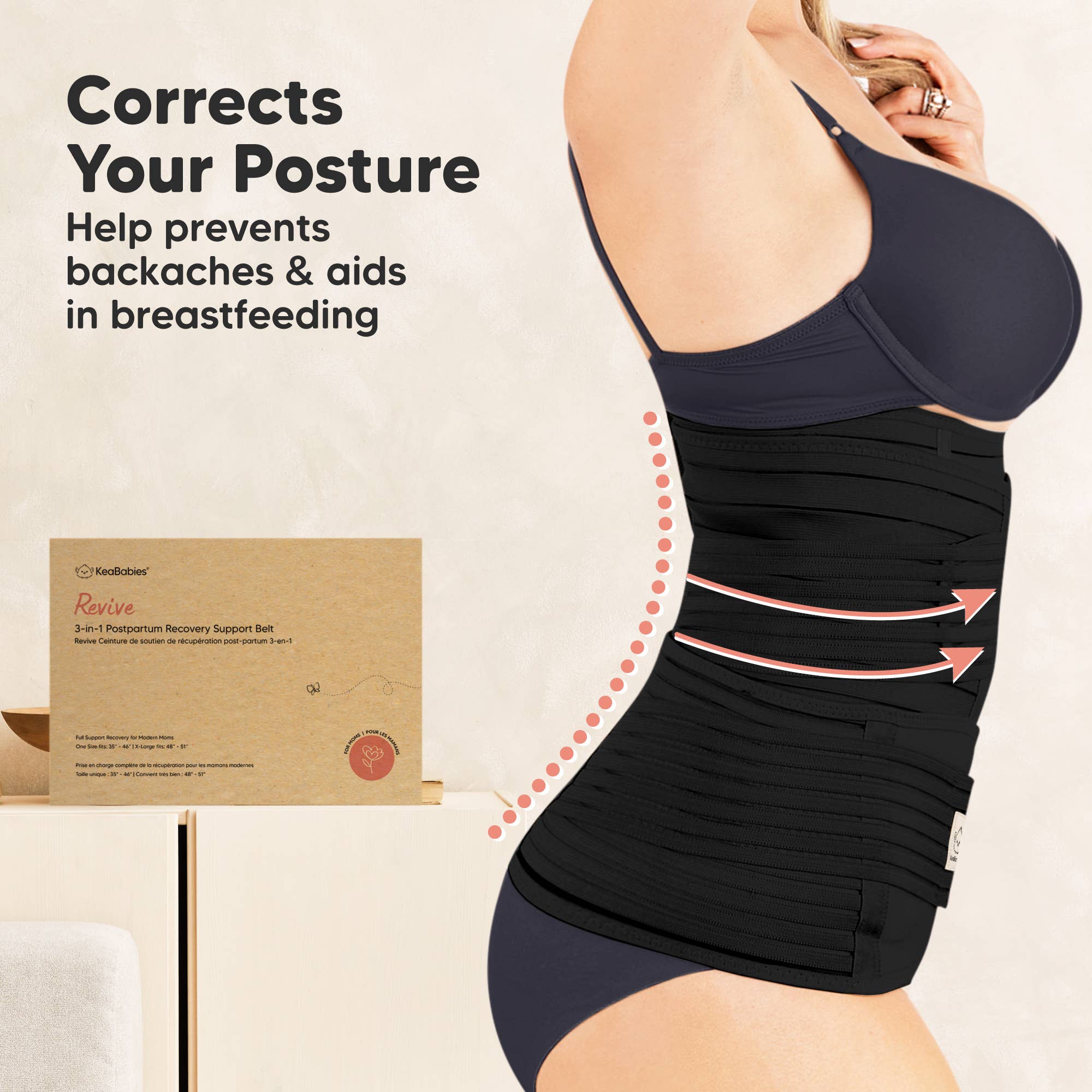 KeaBabies Revive 3 in 1 Postpartum Belt (Midnight Black,2XL)