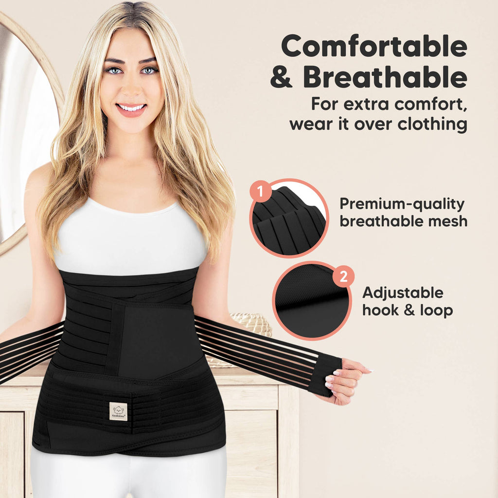 KeaBabies Revive 3 in 1 Postpartum Belt (Midnight Black,2XL)