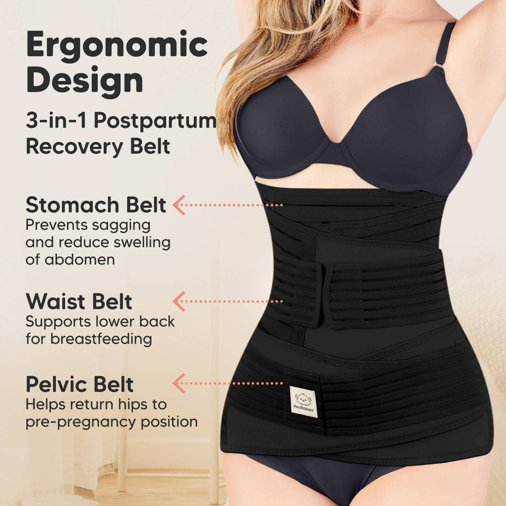 KeaBabies Revive 3 in 1 Postpartum Belt (Midnight Black, XL)