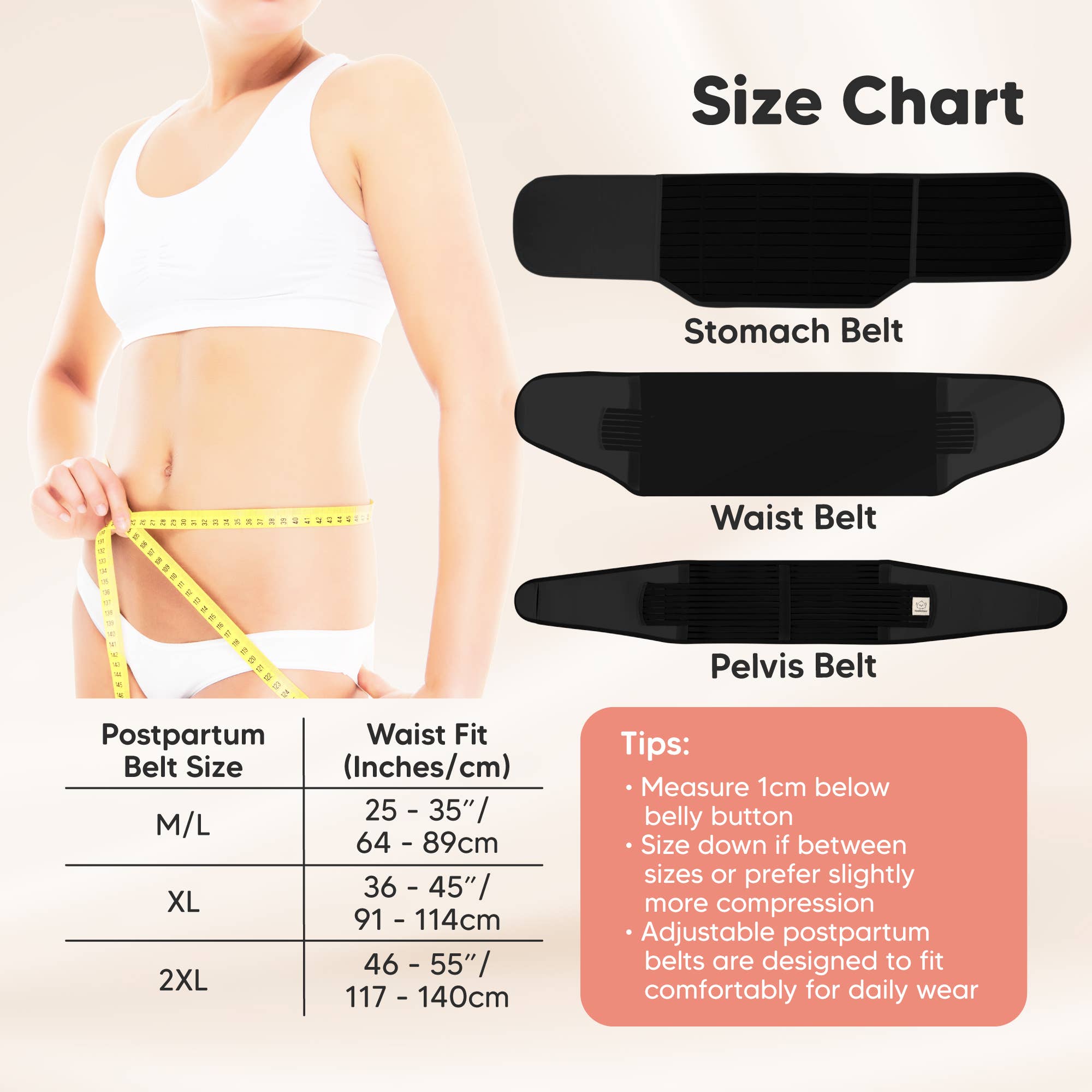 KeaBabies Revive 3 in 1 Postpartum Belt (Midnight Black,M/L)