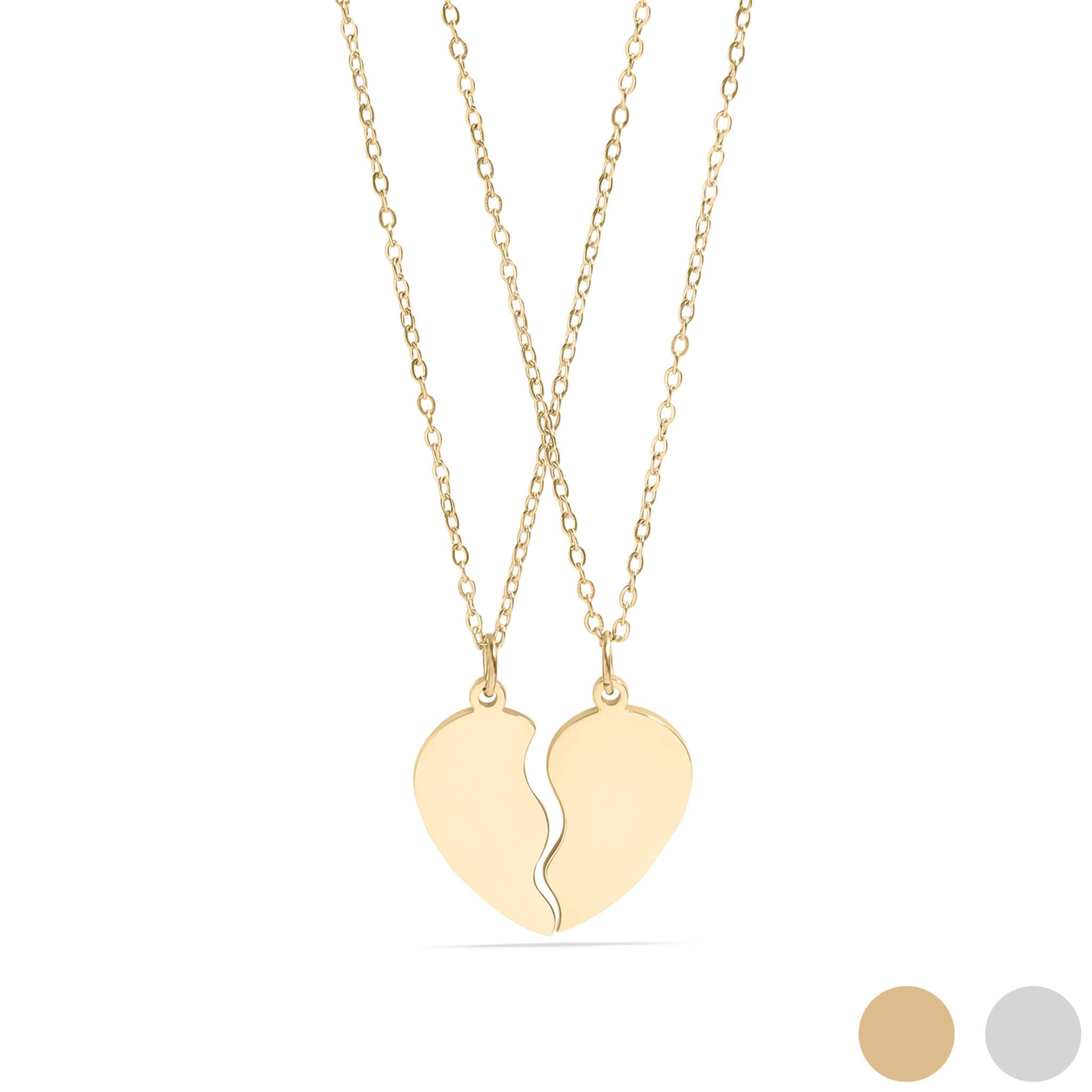 Engravable Break Apart Heart Necklace Set